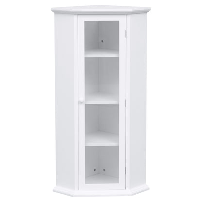 Freestanding Bathroom Cabinet with Glass Door, Corner Storage Cabinet for Bathroom, Living Room and Kitchen, MDF Board with Painted Finish, White