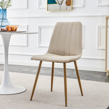 Dining Chairs Set of 4, Modern Style Dining Kitchen Room Upholstered Side Chairs.Accent office Chairs with Soft Linen and Wood Color Metal Legs.For Dining Room Living Room Office.Light Beige