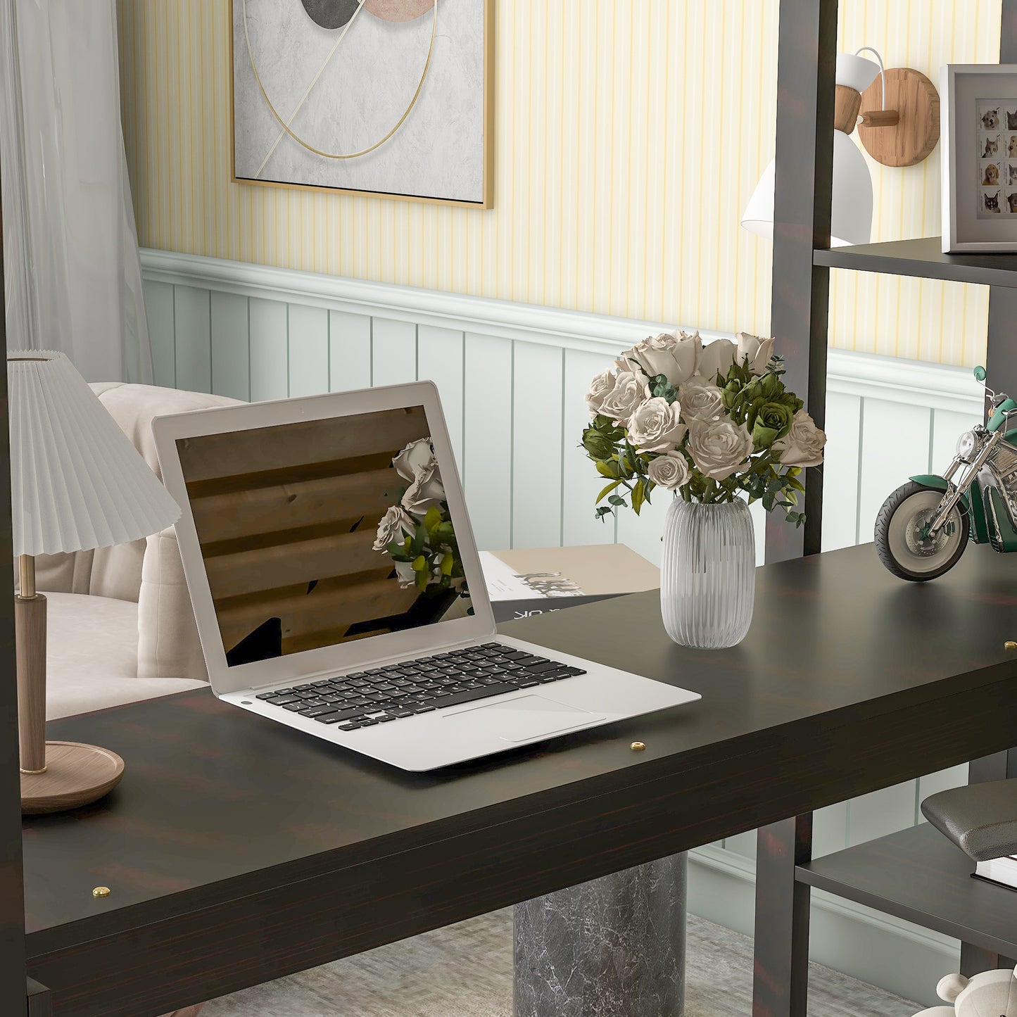 Full Loft Bed with Desk and Shelves,Espresso