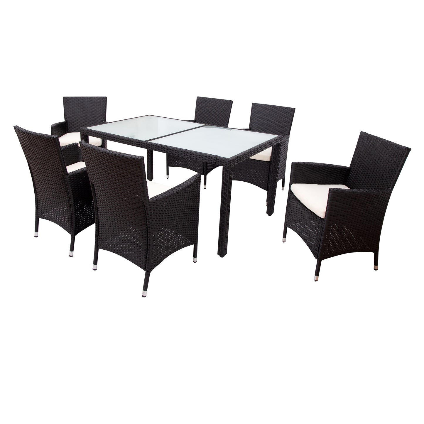 TOPMAX 7-piece Outdoor Wicker Dining set - Dining table set for 7 - Patio Rattan Furniture Set with Beige Cushion (Black)