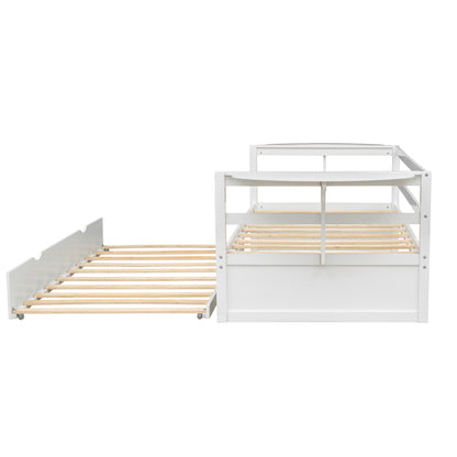 Twin Size Daybed with Trundle and Foldable Shelves on Both Sides,White