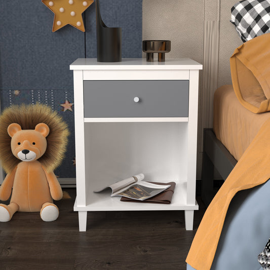 Wooden Nightstand with One Drawer One Shelf for Kids, Adults,Gray