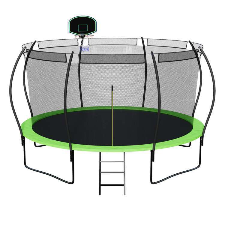 14FT Trampoline for Kids with Safety Enclosure Net, Ladder, Spring Cover Padding, Basketball Hoop