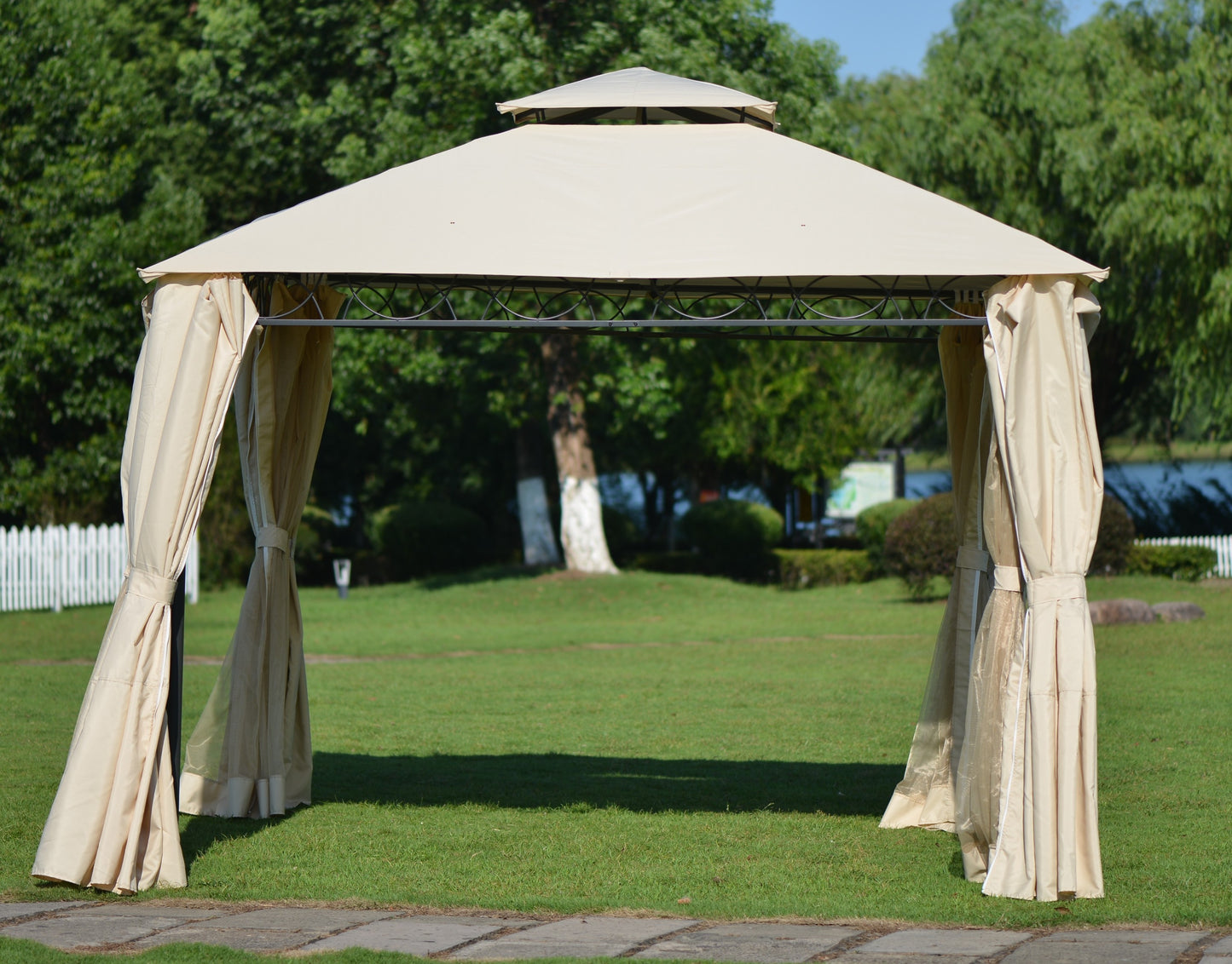 [VIDEO provided] U_STYLE Quality Double Tiered Grill Canopy, Outdoor BBQ Gazebo Tent with UV Protection, Beige