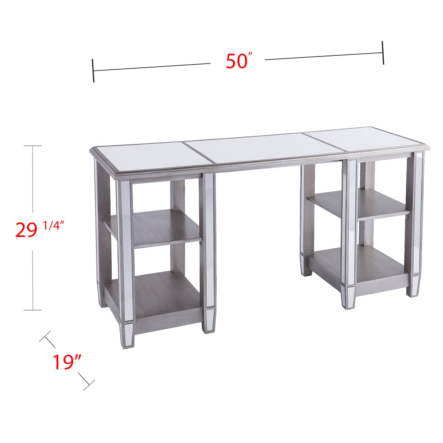 Wedlyn Mirrored Desk - Glam Style - Brushed Matte Silver w/ Mirror