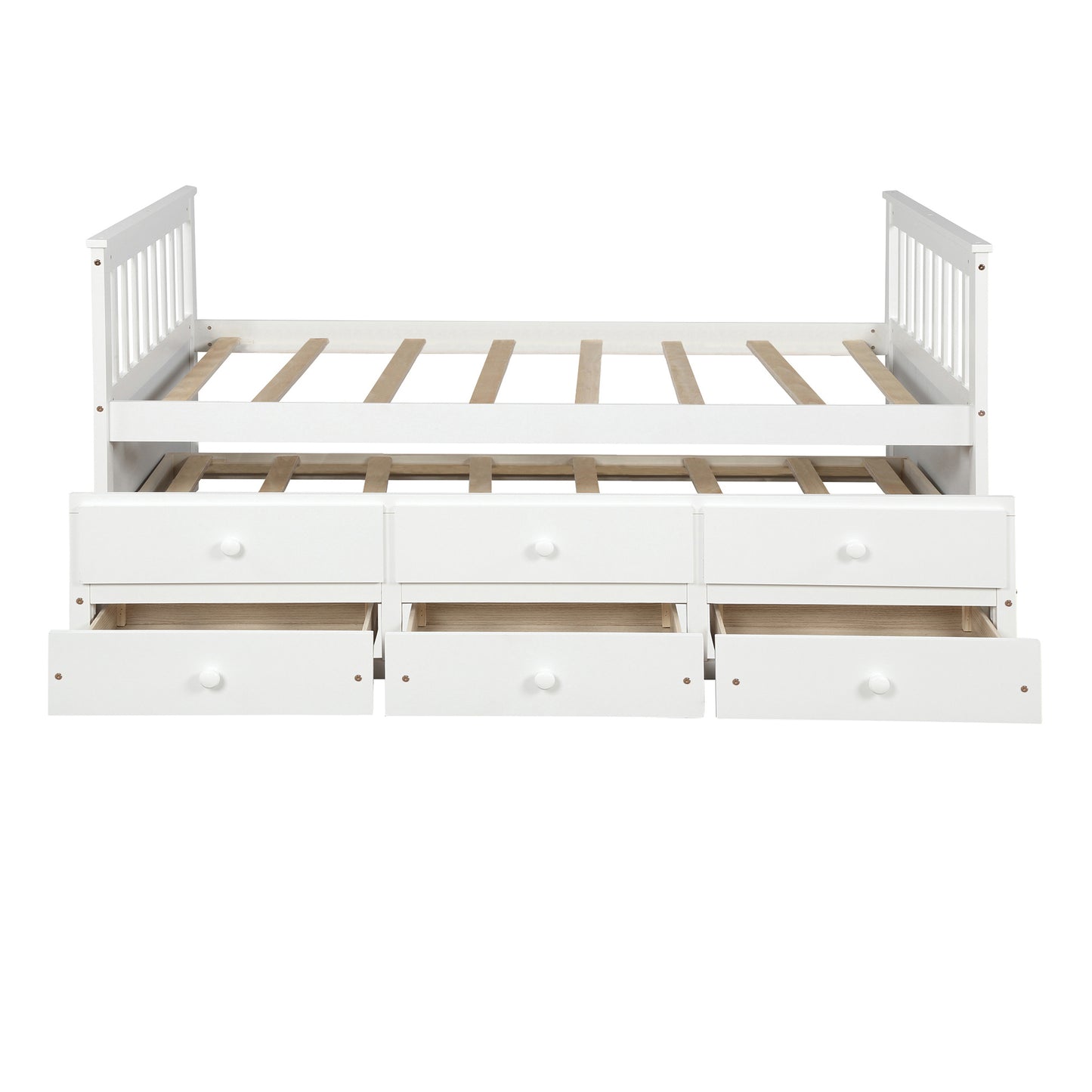 TOPMAX Captain's Bed Twin Daybed with Trundle Bed and Storage Drawers, White