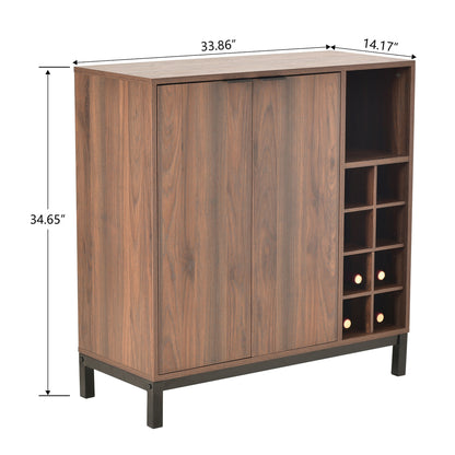 K&K Sideboards and Buffets With Storage Coffee Bar Cabinet Wine Racks Storage Server Dining Room Console 34 Inch（Dark brown）