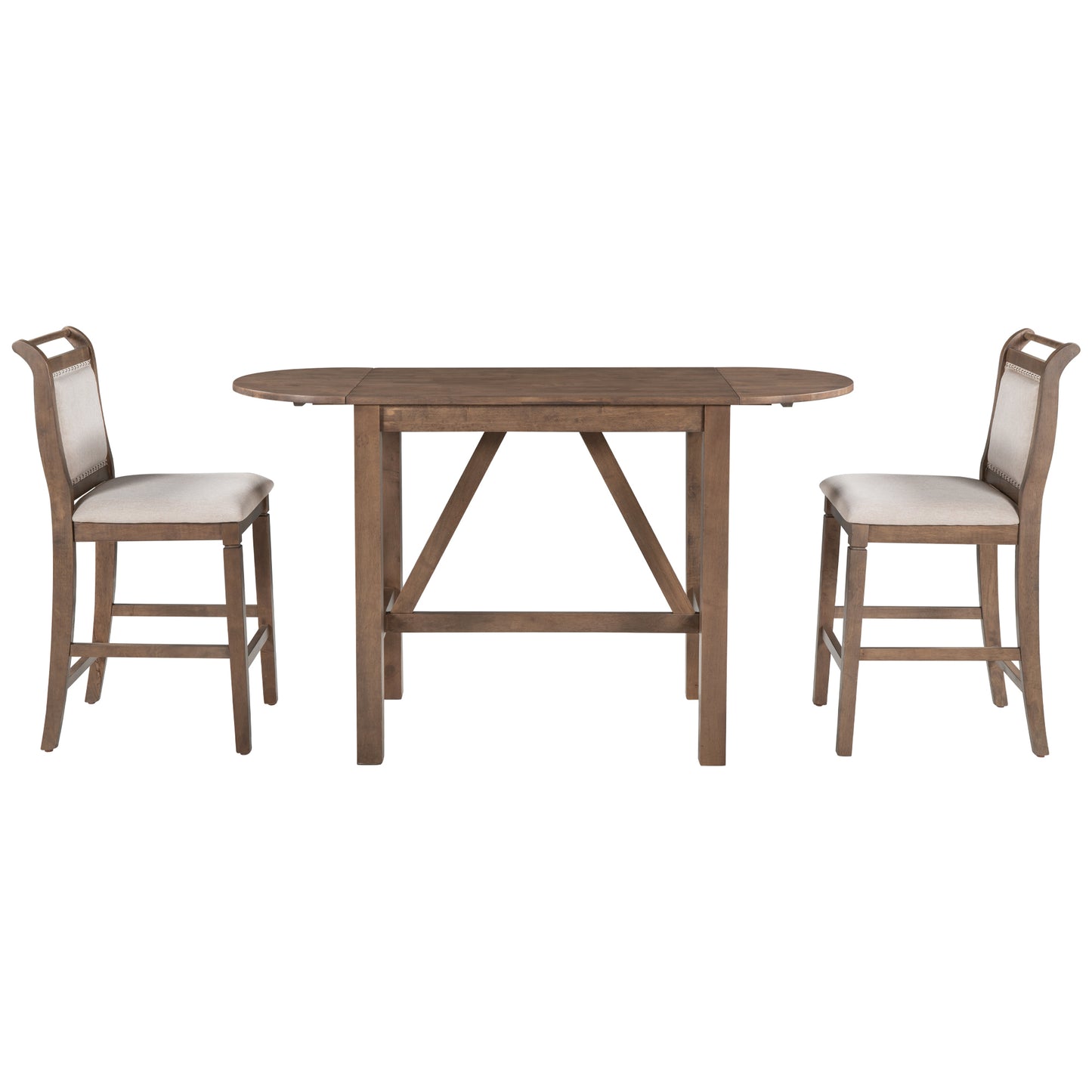 TOPMAX 3-Piece Wood Counter Height Drop Leaf  Dining Table Set with 2 Upholstered Dining Chairs for Small Place, Brown