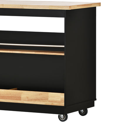 Kitchen Cart Rolling Mobile Kitchen Island Solid Wood Top, Kitchen Cart With 2 Drawers,Tableware Cabinet（Black）