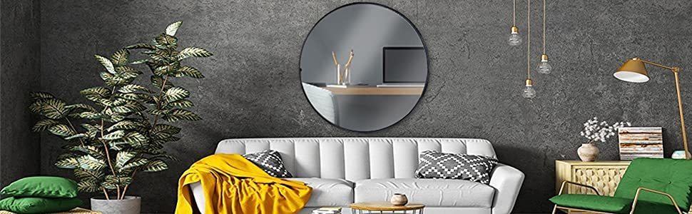 YSSOA Round Wall Mirror, Circle Mirror for Bathroom, Entry, Dining Room & Living Room Metal Black Frame Wall Mount Mirror, 30 inch