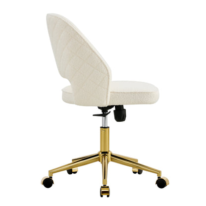 Modern Home Teddy Velvet Office Chairs, Adjustable 360 °Swivel Chair Engineering Plastic Armless Swivel Computer Chair With Wheels for Living Room, Bed Room Office Hotel Dining Room.White.