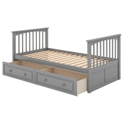 Twin over Twin Bunk Bed with Drawers, Convertible Beds, Gray