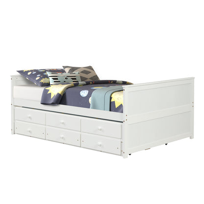 Full Captain Bed With Twin Size Trundle And 3 Drawers Made  By Solid Wood