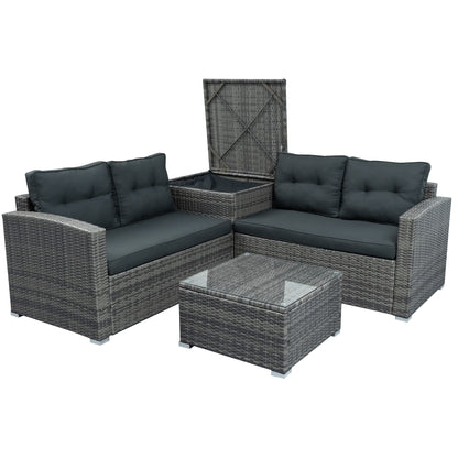 U_STYLE Outdoor Furniture Sofa Set with Large Storage Box