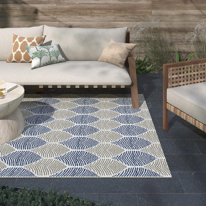 Foliage Blue, Beige Indoor / Outdoor Polypropylene Area Rug 8x10