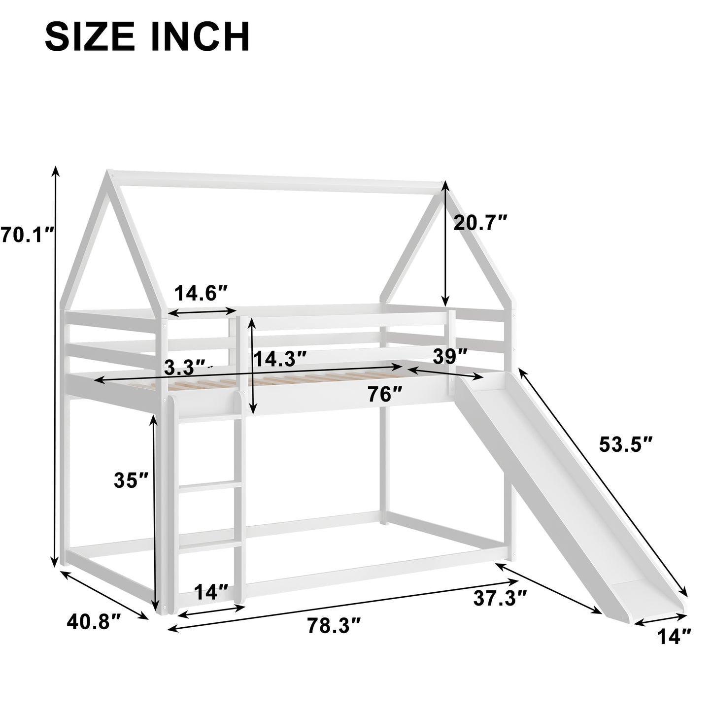 Twin Size Bunk House Bed with Convertible Slide and Ladder,White(OLD SKU:WF285894AAK)