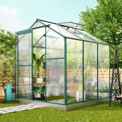 TOPMAX Upgraded Outdoor Patio 6.2ft Wx6.3ft D Greenhouse, Walk-in Polycarbonate Greenhouse with 2 Windows and Base,Aluminum Hobby Greenhouse with Sliding Door for Garden, Backyard, Green