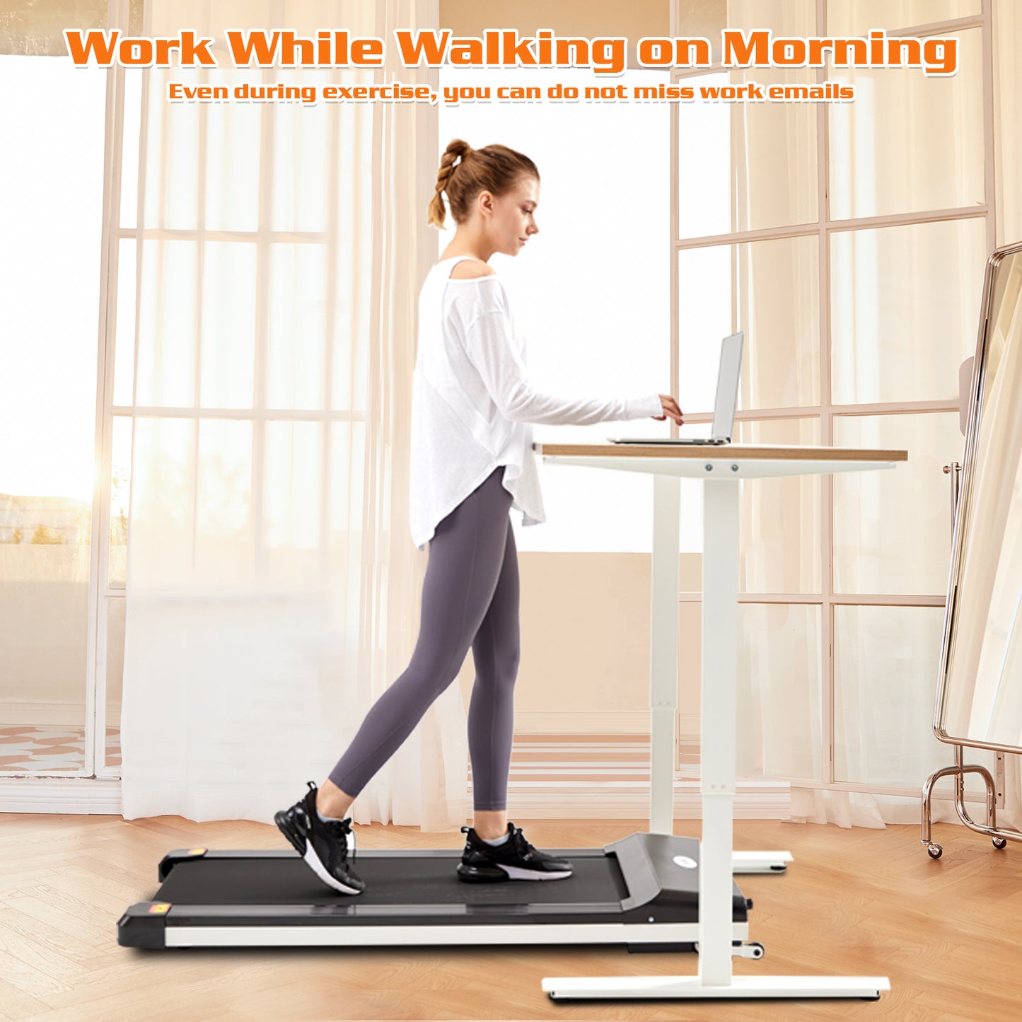 Walking Pad Treadmill Under Desk for Home Office Fitness, Mini Portable Treadmill with APP Remote Control and 16 Inch Running Area