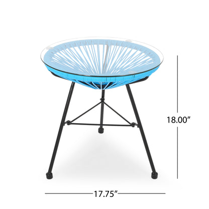 Chrissy Outdoor Modern Faux Rattan Side Table with Tempered Glass Top