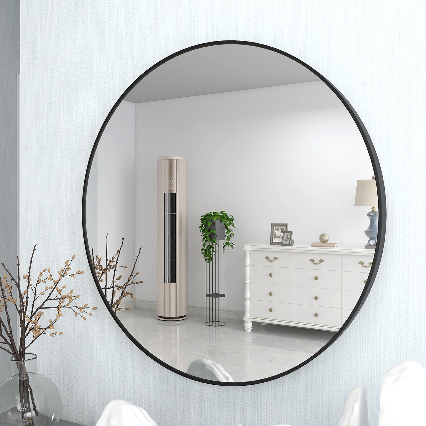 28" Wall Circle Mirror Large Round Black Farmhouse Circular Mirror for Wall Decor Big Bathroom Make Up Vanity Mirror Entryway Mirror