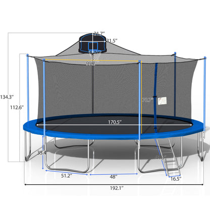 16FT TRAMPOLINE( BLUE ) WITH ENCLOSURE NET AND LADDER-METAL