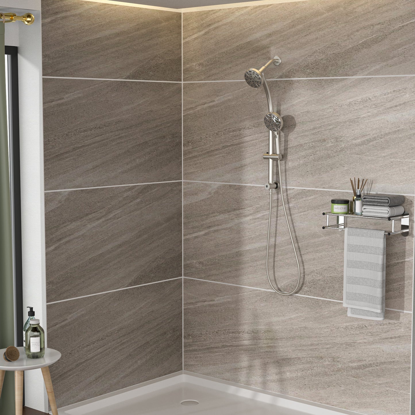 Multi Function Dual Shower Head - Shower System with 4.7" Rain Showerhead, 8-Function Hand Shower, Adjustable Slide Bar,Brushed Nickel