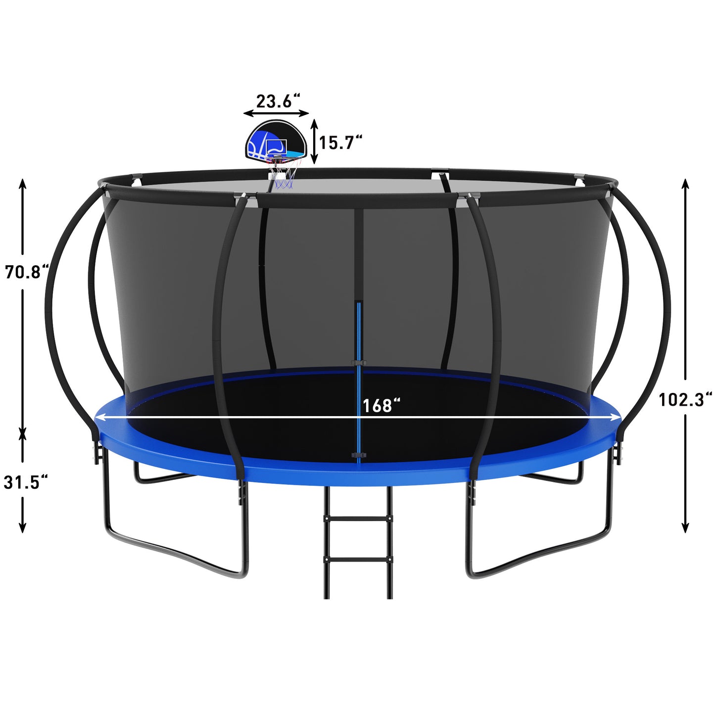 14FT Trampoline for Kids with Safety Enclosure Net, Ladder, Spring Cover Padding, Basketball Hoop