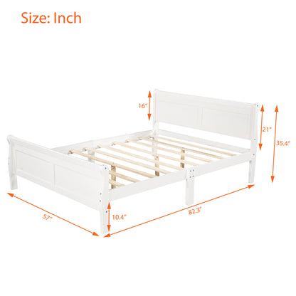 Full Size Wood Platform Bed with Headboard and Wooden Slat Support (White)