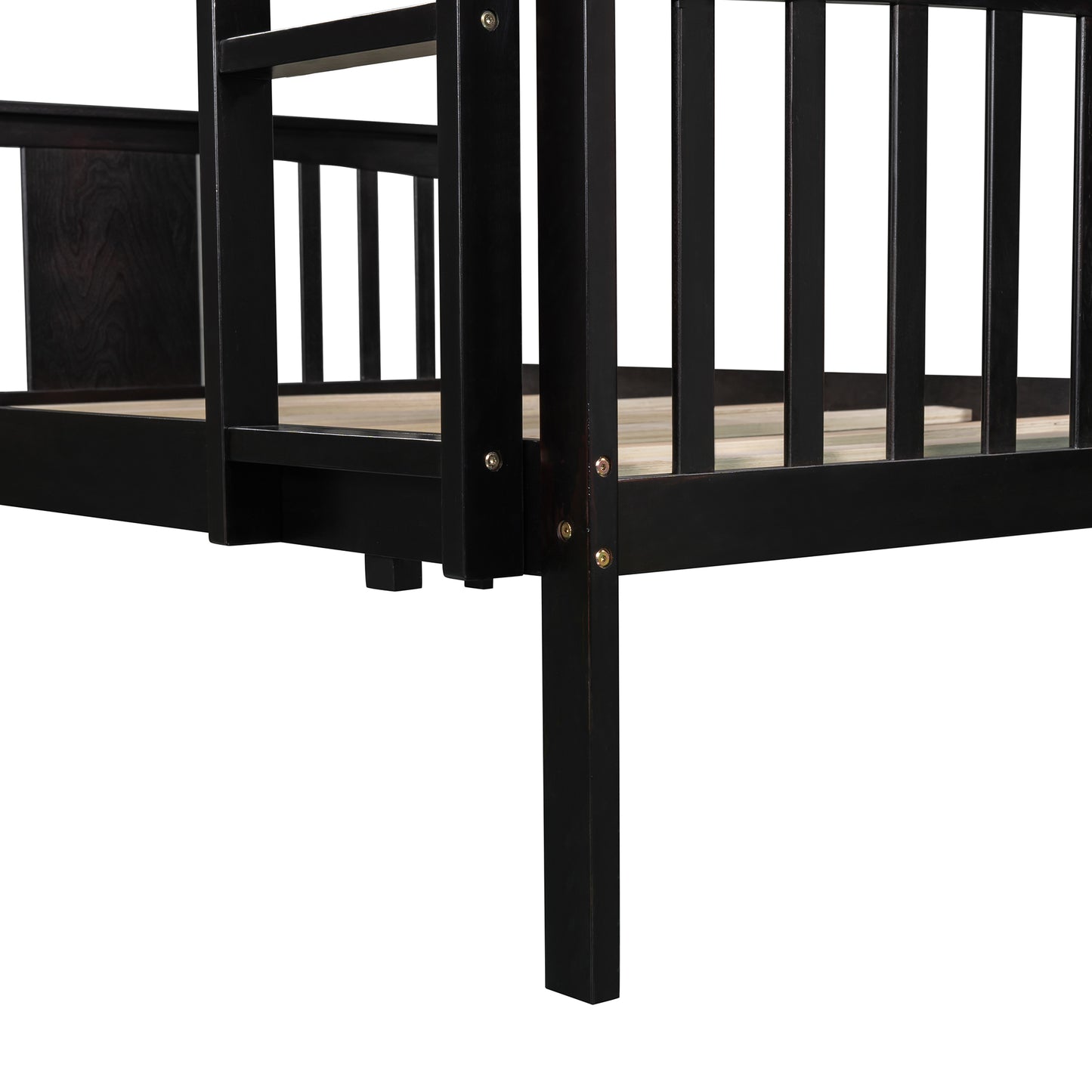 Full over Full Bunk Bed with Ladder for Bedroom, Guest Room Furniture-Espresso(OLD SKU :LP000203AAP)