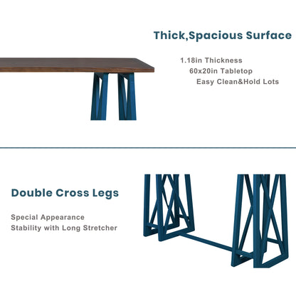 TOPMAX Rustic Counter Height 5-Piece Dining Set, Wood Console Table Set with 4 Stools for Small Places,Walnut+Blue