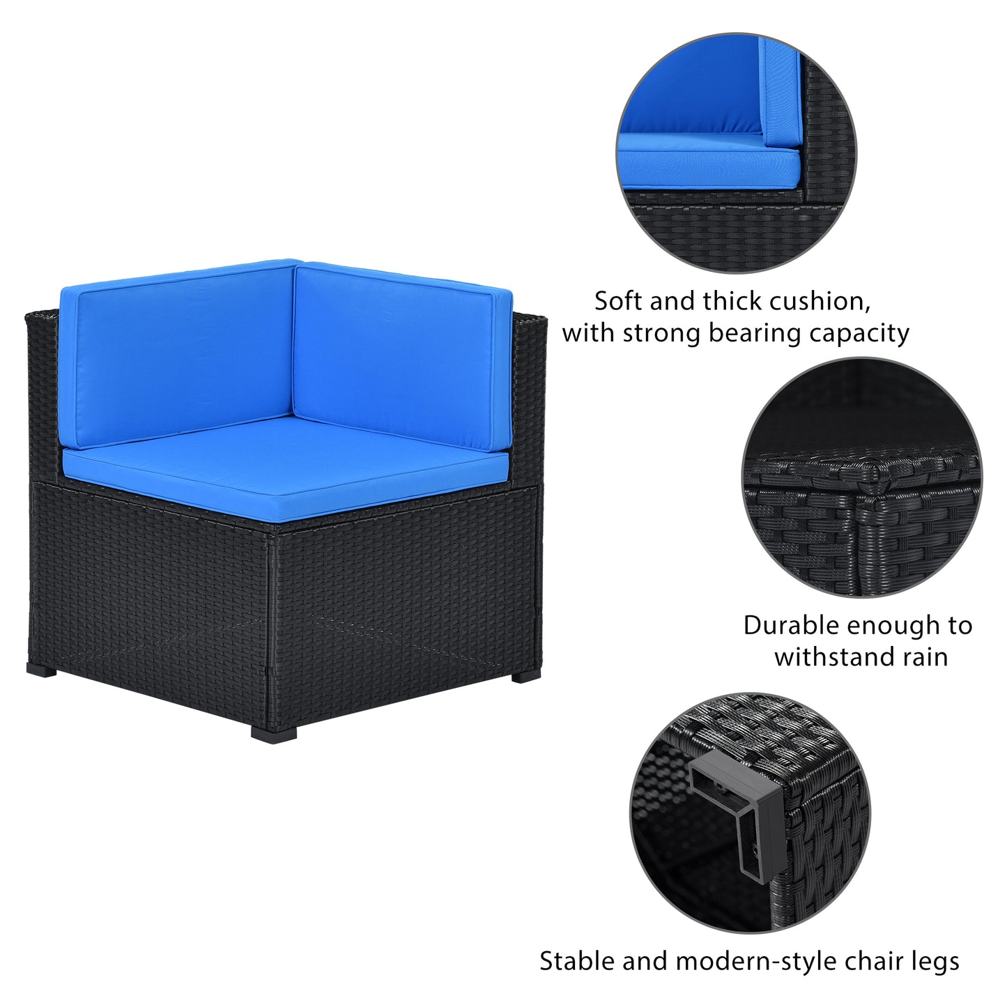 GO 5-Piece Patio Rattan PE Wicker Furniture Corner Sofa Set, with 2 Sofa chairs, 1 Corner chair, 1 ottoman and 1 glass coffee table, Sectional Sofa Chair, Seating,