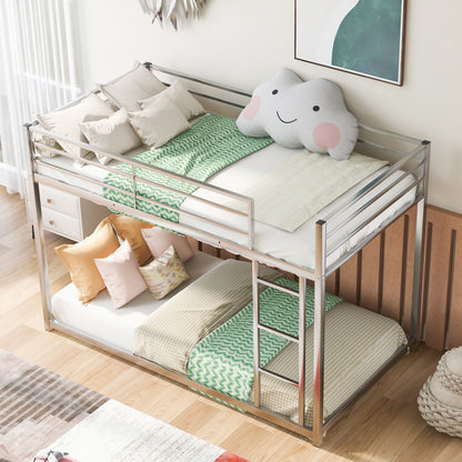 Twin over Twin Metal Bunk Bed, Low Bunk Bed with Ladder,Silver(OLD SKU:WF282465AAN)