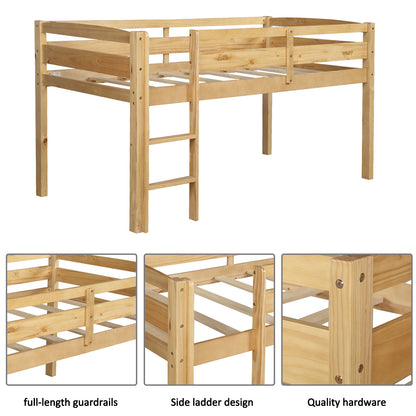 Twin Wood Loft Bed Low Loft Beds with Ladder,Twin,Walnut(OLD SKU :WF192082AAD)