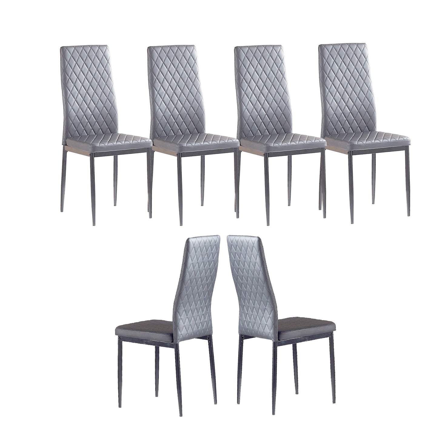 Light Gray modern minimalist dining chair fireproof leather sprayed metal pipe diamond grid pattern restaurant home conference chair set of 6