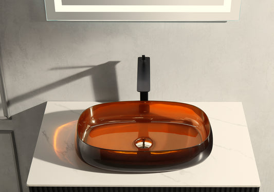22.8''x15''  Transparent Crystal Coffee Bathtoom Vessel Basin Resin Stone Solid Surface Countertop Sink 580 x380MM