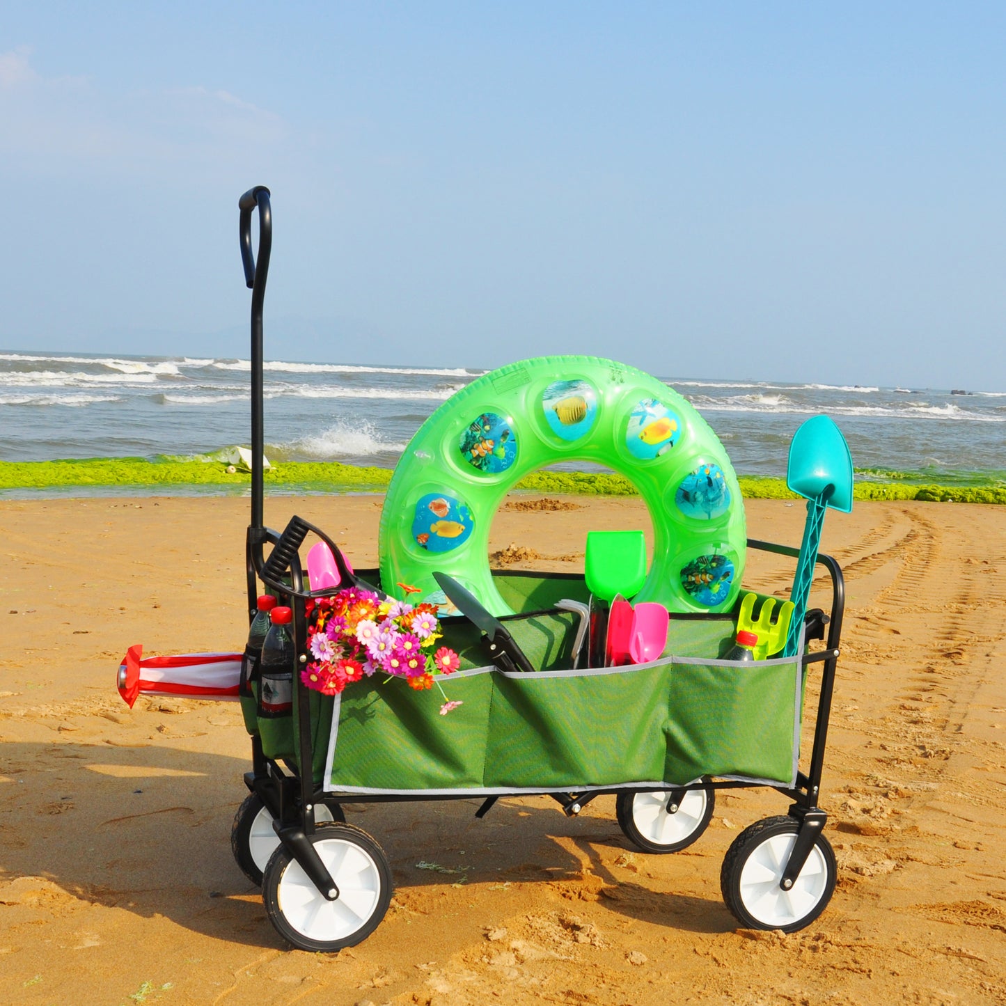 Folding Wagon Garden Shopping Beach Cart (Green)