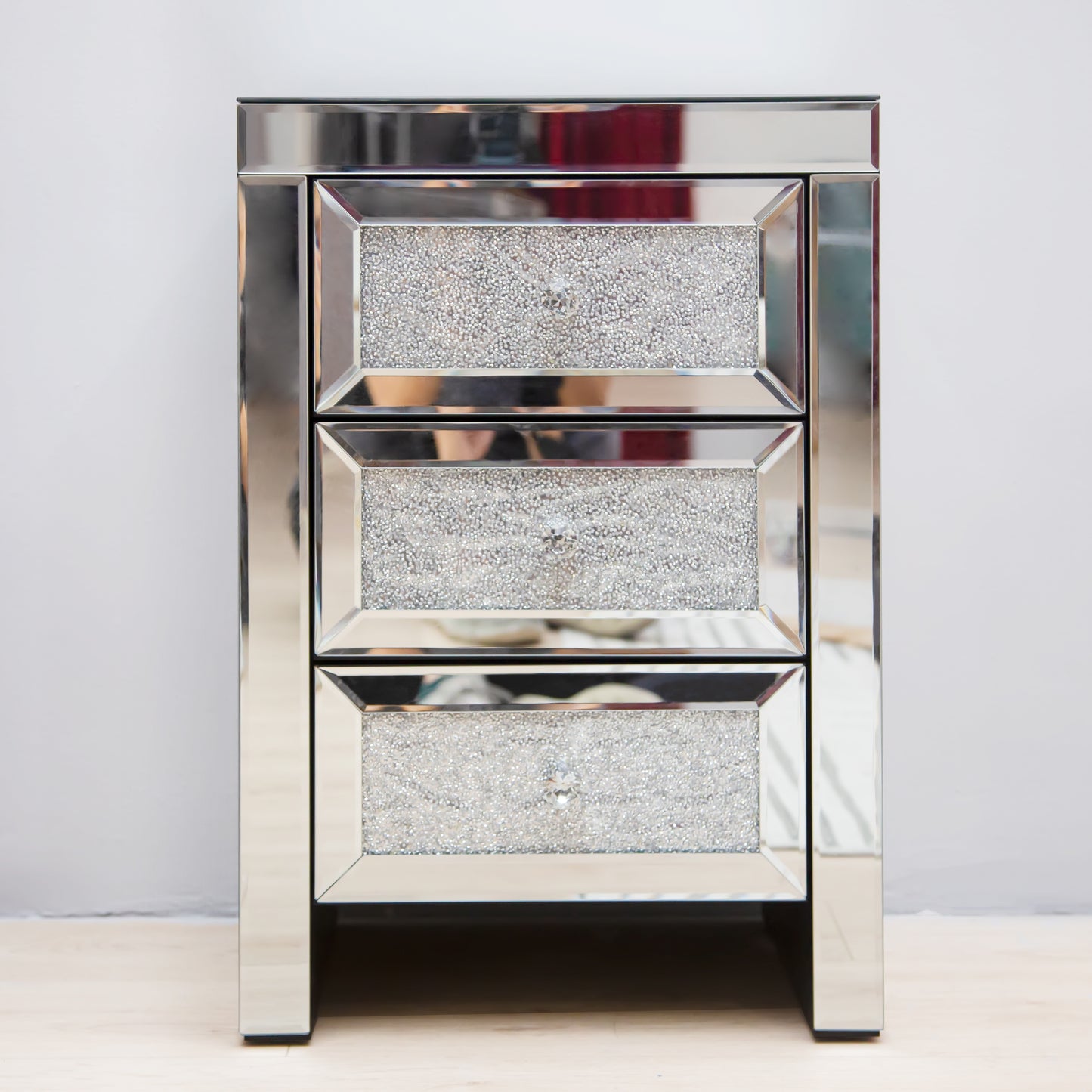 Mirrored Nightstand, Silver Bedside Tables, Mirrored End Table Side Table for Bedroom Living Room