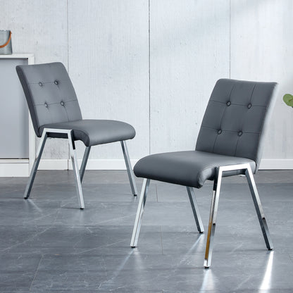 Grid shaped armless high back dining chair,2-piece set, office chair. Applicable to dining room, living room, kitchen and office.Dark Grey Chair and Electroplated metal leg