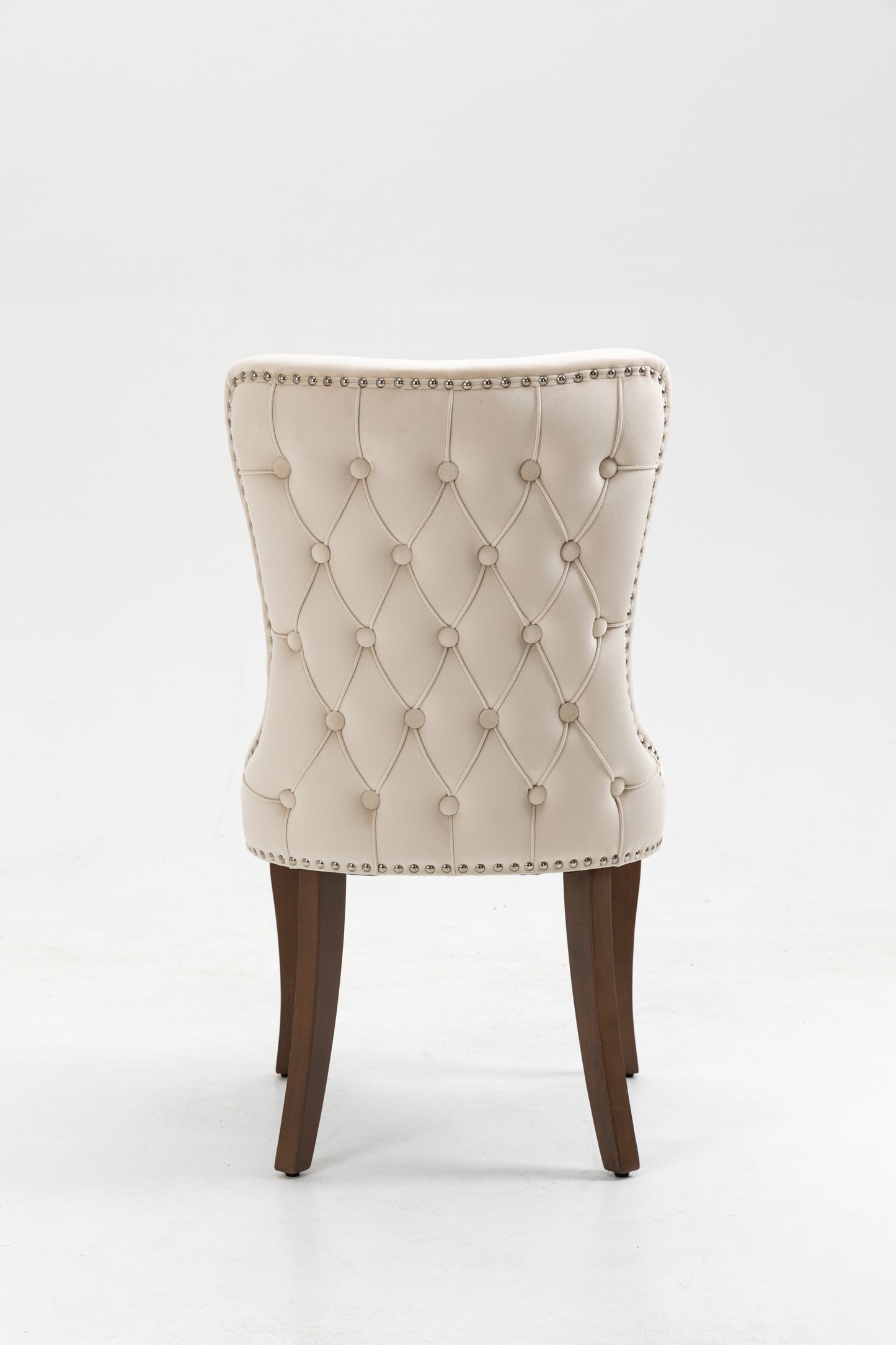 Set of 2 Velvet Upholstered Dining chair with Designed Back and Nailhead trim and Solid Wood Legs CREAM