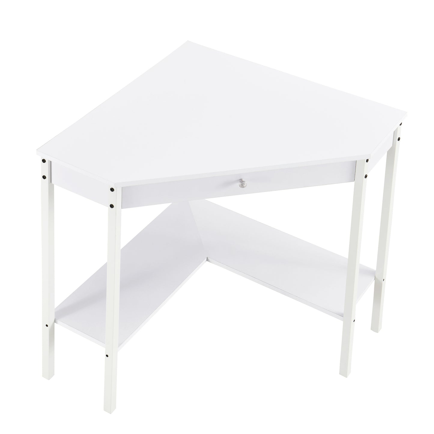 white triangular desk with drawers for small place