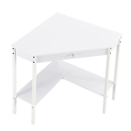 white triangular desk with drawers for small place