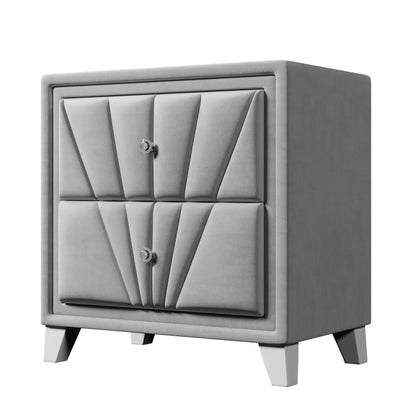 Contemporary Velvet Upholstered Glass Top Nightstand End table with Two Drawers Gray Solid Wood,Gray