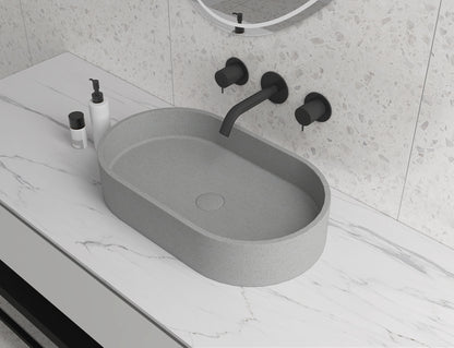 Double Oval Concrete Vessel Bathroom Sink in Grey without Faucet and Drain