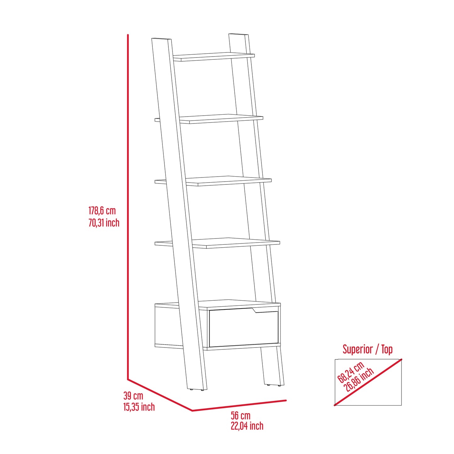 New Haven 1-Drawer 4-Shelf Ladder  Bookcase Dark Walnut