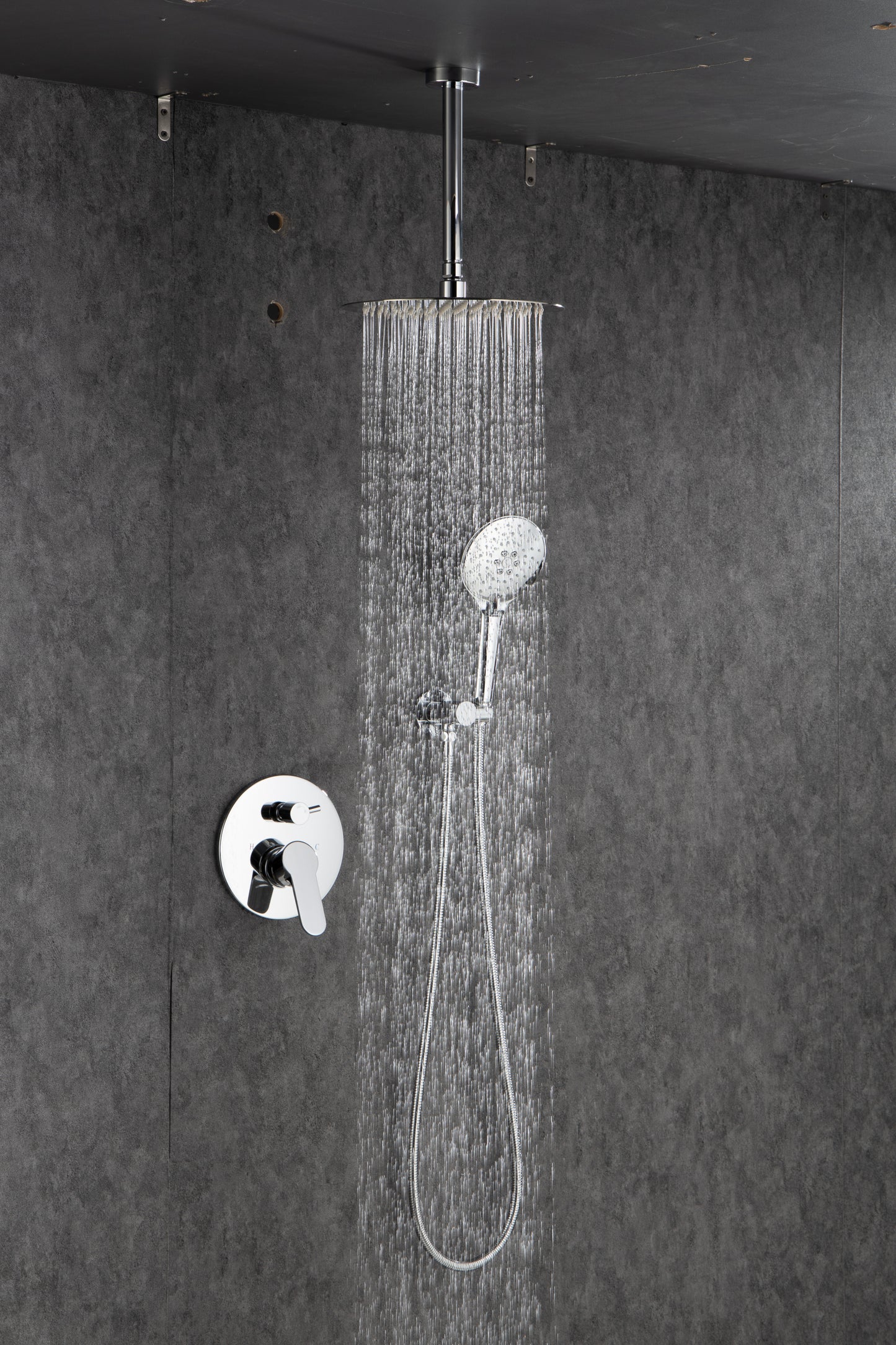 Black Shower System, Ceiling Rainfall Shower Faucet Sets Complete of High Pressure, Rain Shower Head with Handheld, Bathroom 10\\\'\\\' Shower Combo with Rough-in Valve Included