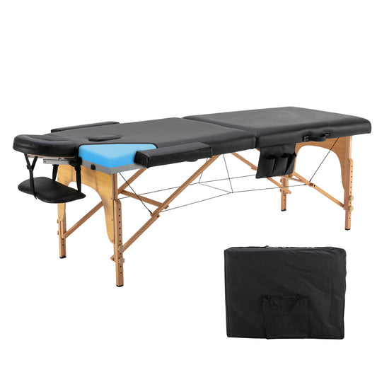 HengMing  Memory  Foam Portable Massage table ，2 Section Wooden  28  inch  Wide Adjustable Folding Massage Table,PU leather Spa Bed