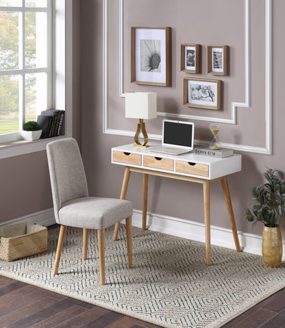 Burton 3 Drawer Desk In White/Natural