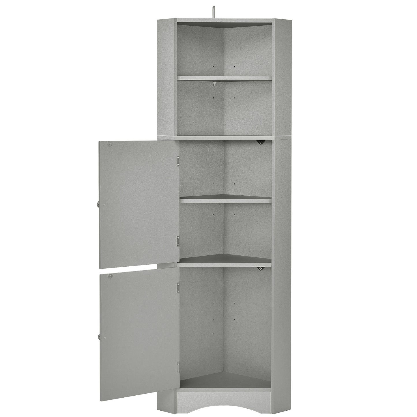 Tall Bathroom Corner Cabinet, Freestanding Storage Cabinet with Doors and Adjustable Shelves, MDF Board, Gray