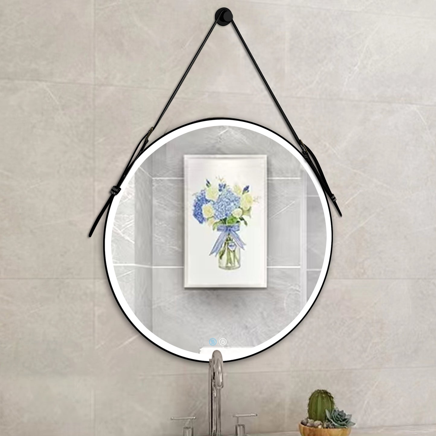 Bathroom LED Mirror 32 Inch Round Bathroom Mirror with Lights Smart 3 Lights Dimmable Illuminated Bathroom Mirror Wall Mounted Large LED Mirror Anti-Fog Lighted Vanity Mirror