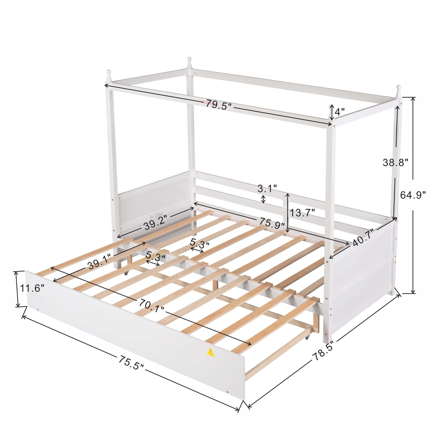 Twin Size Canopy Daybed or Pull-out Platform Bed, White